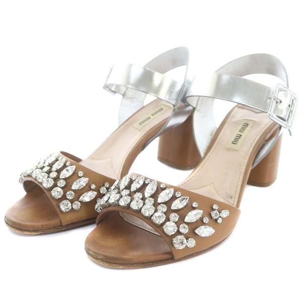 ✨極美品✨miumiu ビジュー サンダル スエード チャンキーヒール miu ミュウミュウ miumiu ビジューヒールサンダル オープントゥ