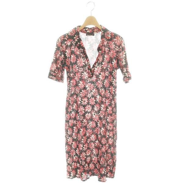 agnis b. 長袖ワンピース 12ans 黒・赤 agnes b. アニエスベー フラワープリント シャツワンピース 膝丈