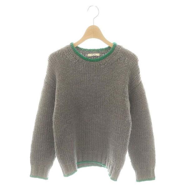 【中古】セリーヌ フィービー期 ウールローゲージニット セーター 長袖 M グレー 緑 2 3Z20/5613 ■OS レディース CELINE（セリーヌ） フィービー期 ウールローゲージニット セーター