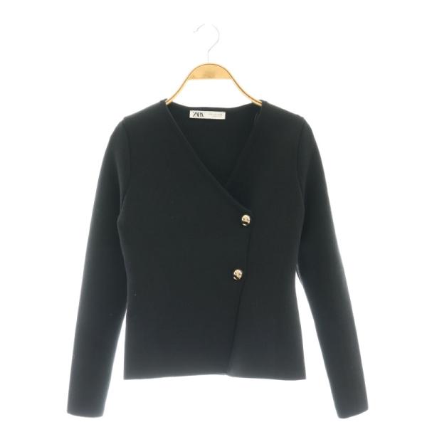 ZARA ザラ 金ボタン ニット カーディガン Vネック S 黒 ブラック