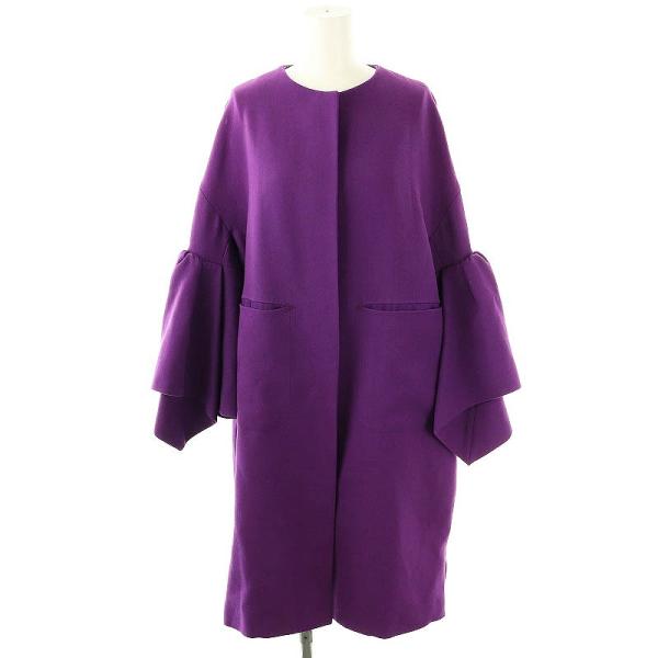 【中古】ドゥロワー Drawer フリルスリーブノーカラーコート アウター ロング 38 パープル /DO ■OS レディース ドゥロワー Drawer フリルスリーブノーカラーコート アウター ロング