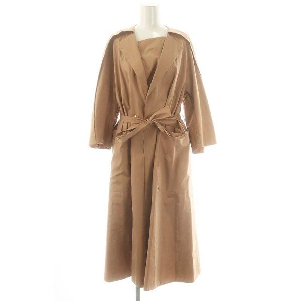 【中古】ドゥロワー コットンムソウノーカラーコート スプリングコート ロング 薄手 36 ベージュ /DO ■OS ドゥロワー Drawer コットンムソウノーカラーコート スプリングコート