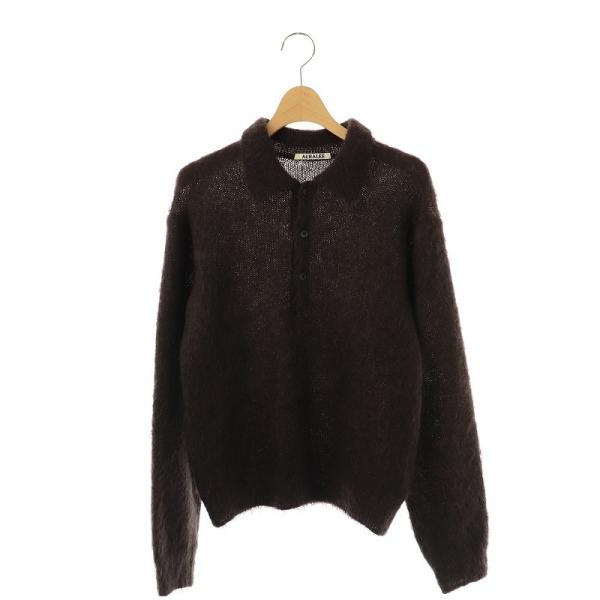 オーラリー ニット ポロシャツ 黒 ウール オーラリー AURALEE BRUSHED SUPER KID MOHAIR KNIT POLO ニット