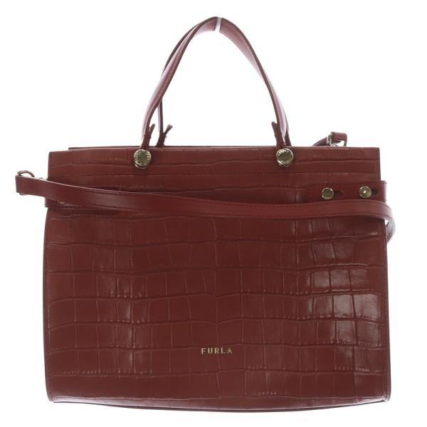 【中古】フルラ FURLA LADY M M トートバッグ型押し 2way ハンドバッグ ショルダーバッグ 赤 /SR5 レディース FURLA（フルラ） FURLA LADY M M トートバッグ型押し 2way