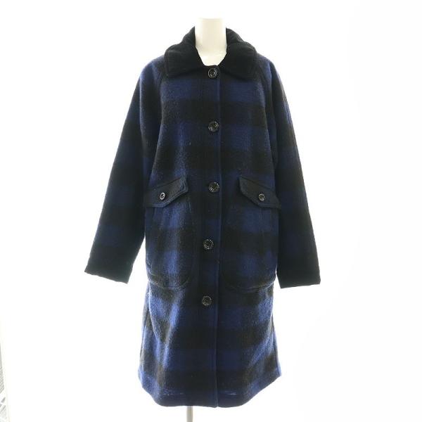 DIESEL ディーゼル チェック コート ロング S ネイビー /HK □OS