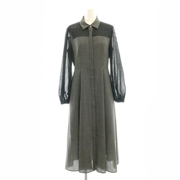 24AW 極美品 アナイ シアーコンビフレアワンピース 切替 ロング丈 黒×白S 24AW 極美品 アナイ シアーコンビフレアワンピース 切替 ロング