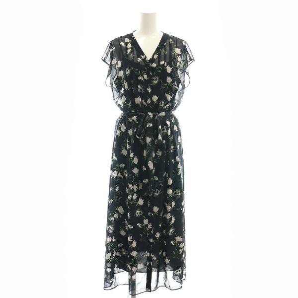 アナイ ANAYI フラワードローイングプリントVネックワンピース ロング