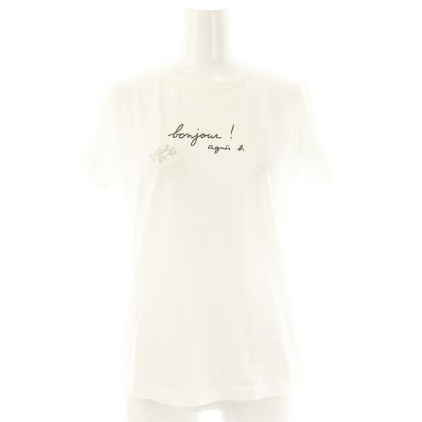 日本製　agnes b.　アイコニック　トカゲロゴプリント　ボートネックTシャツ 日本製 agnes b. アイコニック トカゲロゴプリント ボートネック