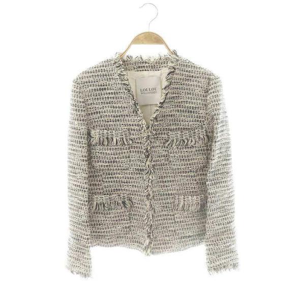 ルルウィルビー ダブルツイードジャケット 長袖 フリンジデザイン 黒　Sサイズ LOULOU WILLOUGHBY】マットオックスダブルジャケット