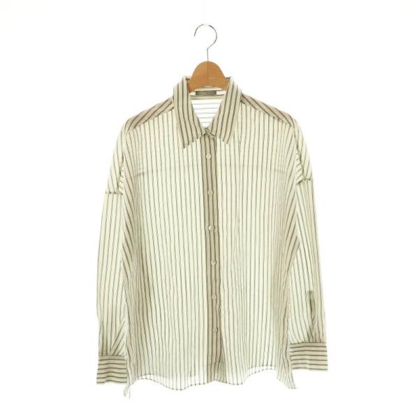 セオリーリュクス シャツ ブラウス ストライプ 長袖 38 白 青 Theory luxe - 美品 セオリーリュクス 長袖ストライプシャツ ホワイト
