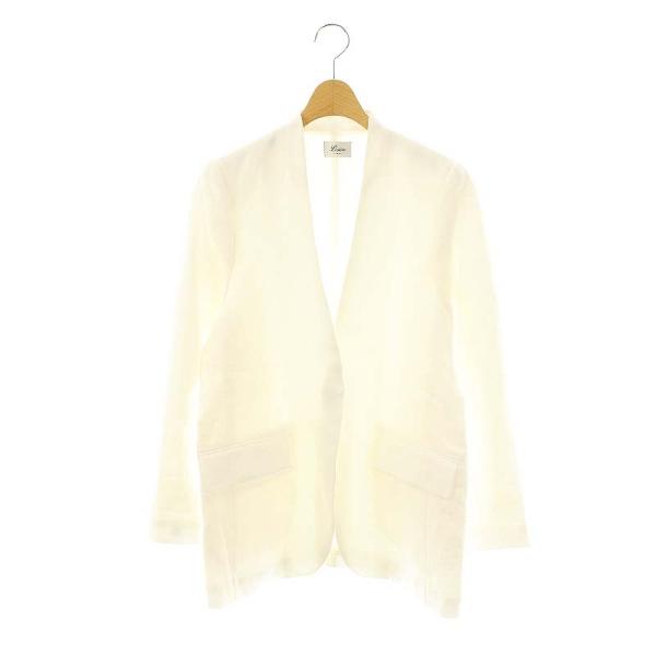 【中古】リジェール アパルトモン 23SS Linen No Collar Jacket ノーカラージャケット カラーレス ホワイト Lisiere L'Appartement リジェール アパルトモン 23SS Linen No Collar