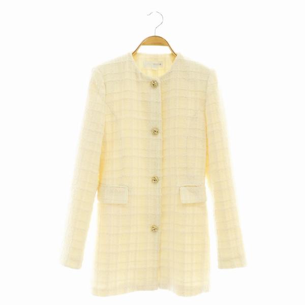 ZARA ザラ ツイード ノーカラーコート 金ボタン XS オフホワイト