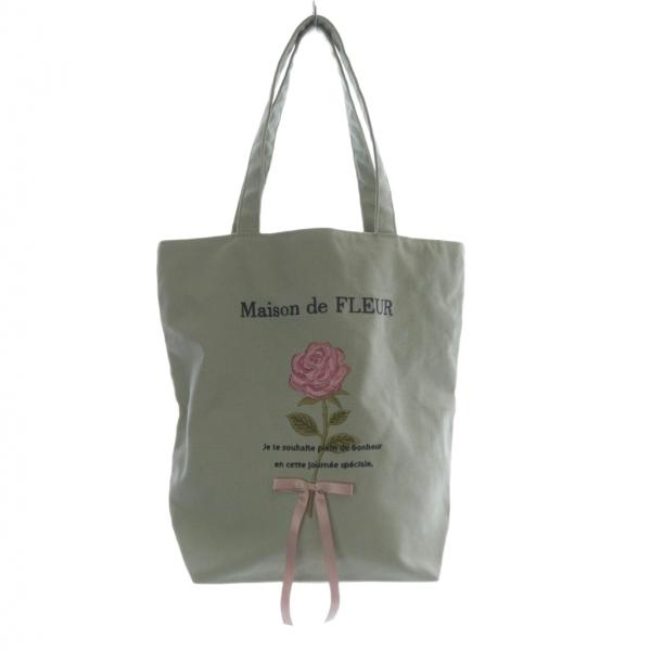 メゾンドフルール Maison de FLEUR ローズ刺繍トートバッグ ショルダー