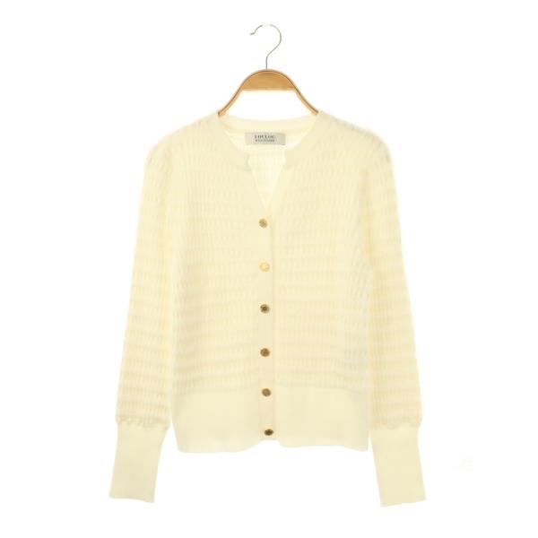 フェザーリブボーダーカーディガン ニット ルルウィルビー　ホワイト allureville(アルアバイル)｜【LOULOU WILLOUGHBY】フェザーリブ