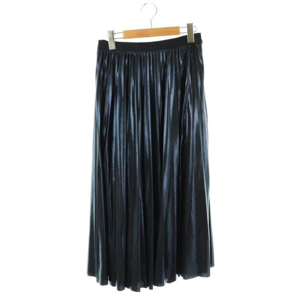 【美品】ANAYI プリーツスカート ロング ネイビー 日本製 38 アナイ ANAYI 25SS ホイルクリスタルプリーツ スカート ロング 38 紺