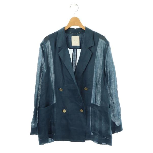 【中古】エブール ラミーツイルジャケット テーラード ダブル 薄手 リネン 36 ネイビー /DO ■OS レディース エブール ebure ラミーツイルジャケット テーラード ダブル 薄手
