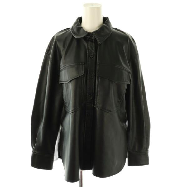 ZARA フェイクレザーシャツジャケット　ブラック　M リラックスフィット フェイクレザーシャツジャケット - ブラック
