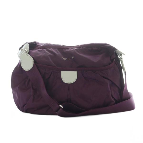 アニエスベーボヤージュ　牛革×ナイロン　ロゴ型押し　軽量クロスボディバッグ黒 アニエスベーボヤージュ 牛革×ナイロン ロゴ型押し 軽量クロスボディ