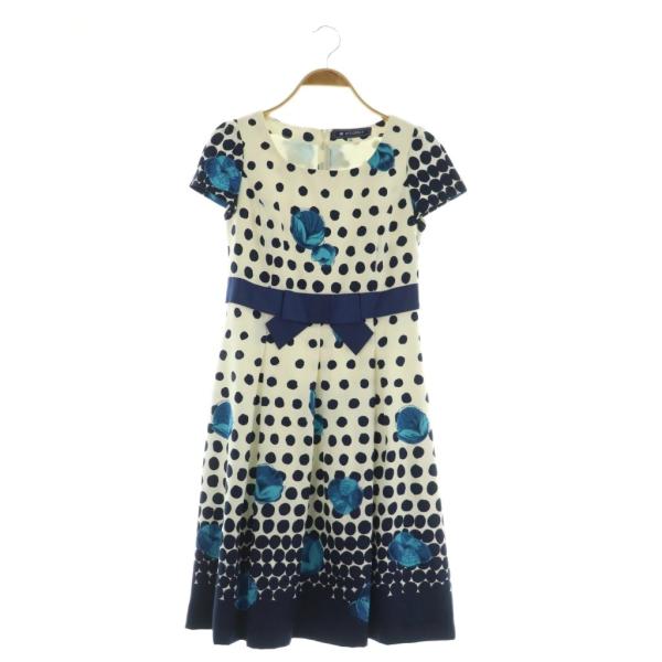 エムズグレイシー M'S GRACY ドット 花柄 半袖 ワンピース 膝丈 リボン