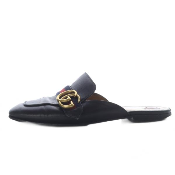 グッチ プリンスタウン スリッパ ミュール 38 シェリーライン ダブルG 黒 GUCCI（グッチ） シェリーライン プリンスタウン ダブルG GGマーモント