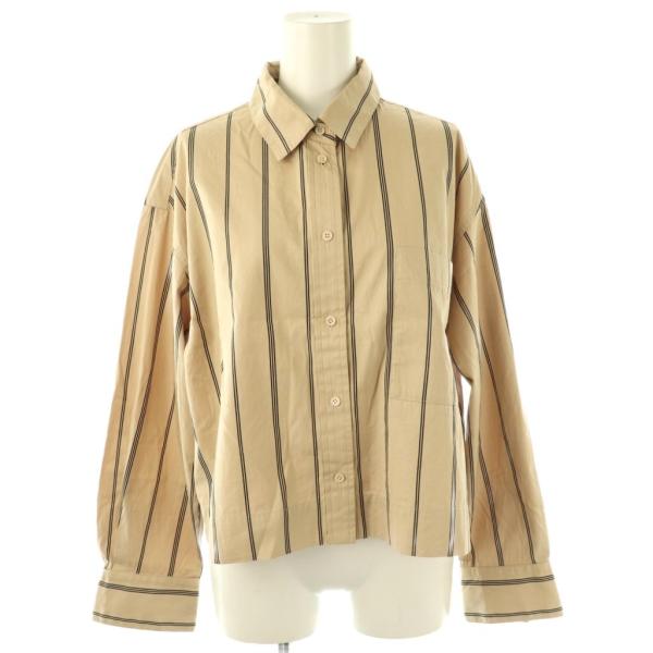 エブール ebure コットンクロップドストライプシャツ 長袖 38 ベージュ