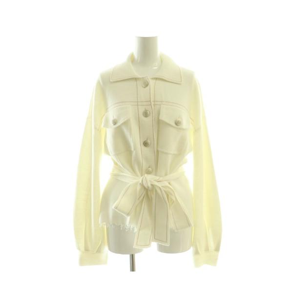 【中古】グレースクラス GRACE Class 25SS ニットワークジャケット フリンジ ベルト付き 36 ホワイト レディース グレースクラス GRACE Class 25SS ニットワークジャケット フリンジ