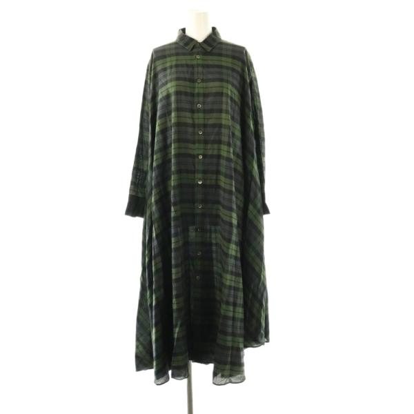 【中古】オールドマンズテーラー R&D.M.Co シルク混 チェックワンピース ネイビー グリーン ブラック オールドマンズテーラー R&D.M.Co シルク混 チェックワンピース シャツ