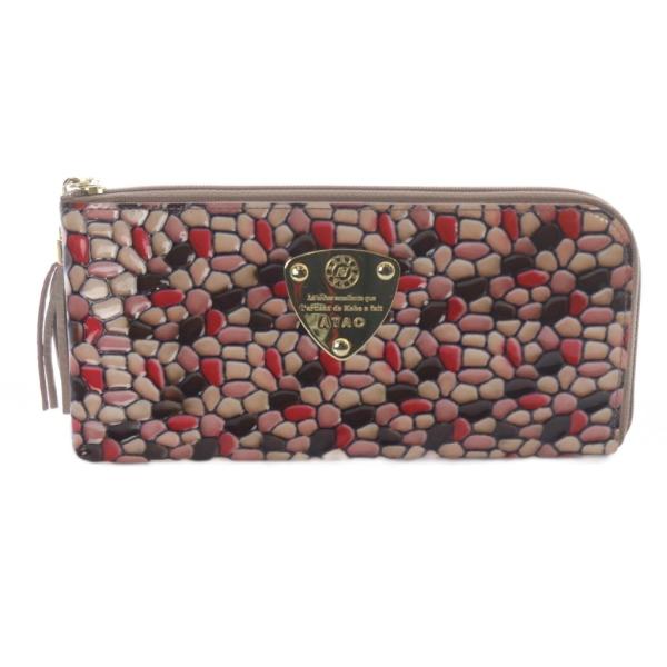 アタオ ATAO LIMO L字ファスナー長財布 ロゴ 茶 ブラウン ピンク 赤