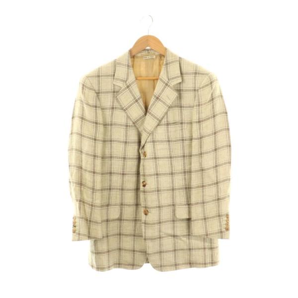 【中古】エルメス HERMES G115チェック柄3Bテーラードジャケット シングル 50 ベージュ /HK ■OS ■AD メンズ HERMES（エルメス） HERMES G115チェック柄3Bテーラードジャケット
