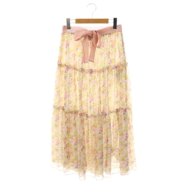 【中古】エムズグレイシー M'S GRACY 24年製 小花柄ティアードスカート ロング フレア 38 白 マルチカラー エムズグレイシー M'S GRACY 24年製 小花柄ティアードスカート ロング