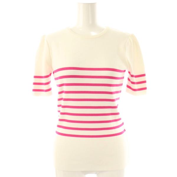 【中古】ボーダーズアットバルコニー 25SS SUMMER RAYON KNIT サマーニット セーター 半袖 36 ピンク ホワイト ボーダーズアットバルコニー 25SS SUMMER RAYON KNIT サマーニット