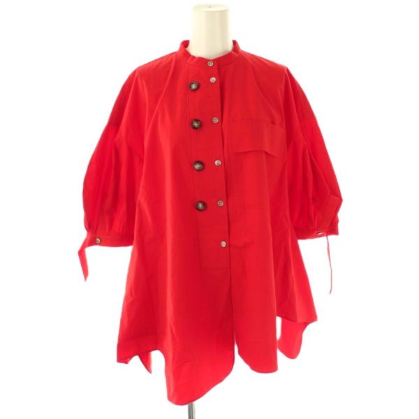 【中古】エンフォルド ENFOLD 24SS WAVE-HEM SHIRT シャツ ブラウス バンドカラー 38 レッド /CX ■OS エンフォルド ENFOLD 24SS WAVE-HEM SHIRT シャツ ブラウス バンド