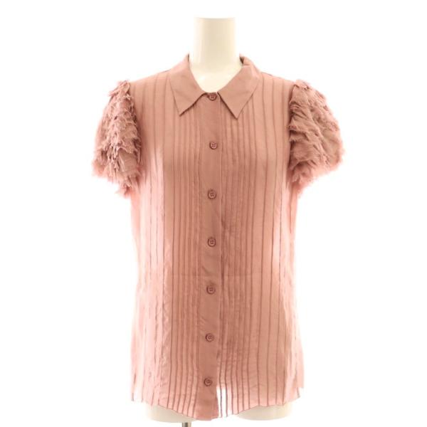 【中古】プラダ PRADA 半袖シャツ ブラウス シルク 40 ピンク フリル ピンタック P4367R /DF ■OS レディース PRADA（プラダ） 半袖シャツ ブラウス シルク 40 ピンク フリル