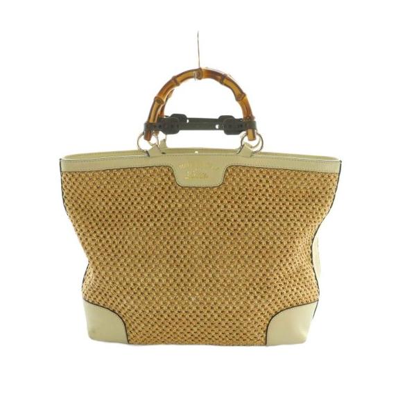 【中古】グッチ GUCCI バンブー トートバッグ ストロー レザー ベージュ 338965 /MI ■OS レディース vectorpremium_170-402510030168