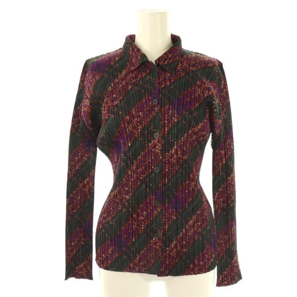 未使用級　プリーツプリーズ　チェック　モザイク柄　長袖シャツ　サイズ3 ⭐︎ 未使用級 プリーツプリーズ チェック モザイク柄 長袖シャツ サイズ3