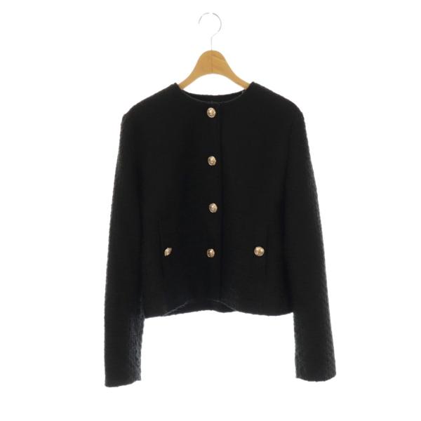 大きいサイズ　ZARA　テクスチャー ショートジャケット　ブラック　XL ZARA（ザラ） ショートテクスチャージャケット ノーカラー S ブラック