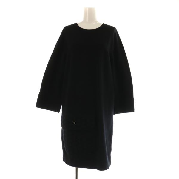 【中古】シャネル CHANEL ポケットデザインニットワンピース ココマーク カシミヤ ひざ丈 36 黒 P46778K05922 CHANEL（シャネル） ポケットデザインニットワンピース ココマーク