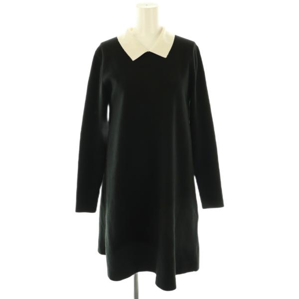 【人気】CELFORD 2way 襟付きニットワンピース ブラック 36 セルフォード CELFORD 25AW 衿付きAラインニットワンピース ひざ丈 36