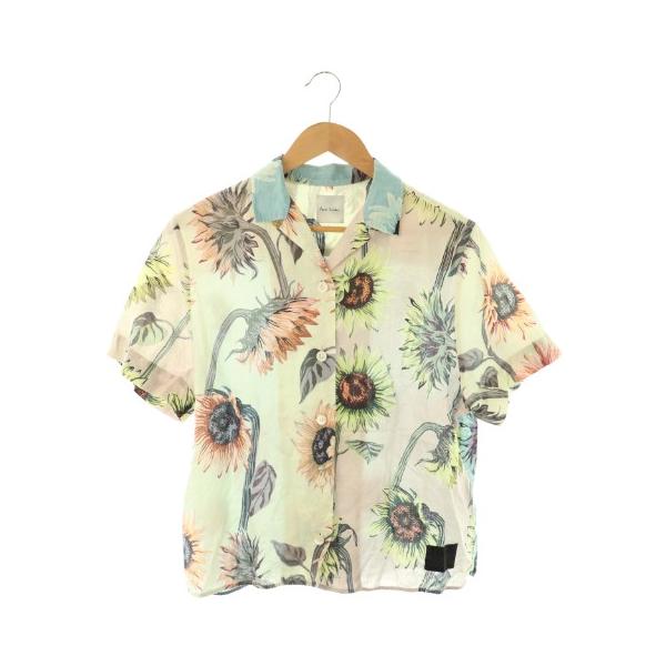 【中古】ポールスミス PAUL SMITH ヒマワリ柄 シャツ 半袖 リネン 40 アイボリー マルチカラー /ES ■OS レディース Paul Smith（ポール・スミス） ヒマワリ柄 シャツ 半袖 リネン 40