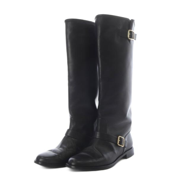 ネブローニ Nebuloni ブーツ ロング ローヒール レザー 36.5 ブラック  