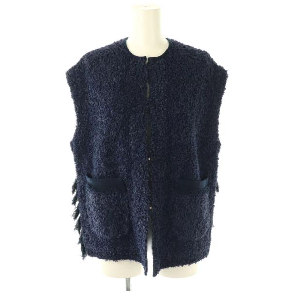ドゥロワー Drawer フリンジツイードベスト ネイビー /DF □OS