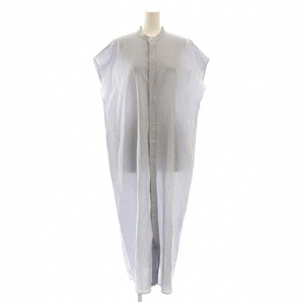 【中古】ギャルリーヴィートゥモローランド 24SSエアリーサッカー スタンドカラーシャツワンピース 前開き F ブルー ギャルリーヴィー GALERIE VIE トゥモローランド 24SSエアリーサッカー