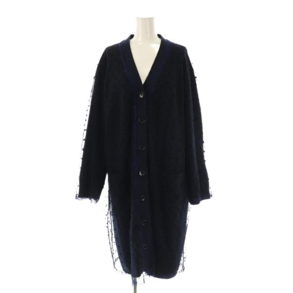 【中古】ミュベール muveil 24AW チュールニットガウン カーディガン 長袖 ドット ロング 厚手 Vネック 38 濃紺 ミュベール muveil 24AW チュールニットガウン カーディガン 長袖