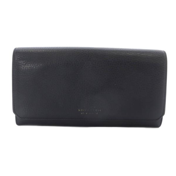 スマイソン smythson レザーフラップ長財布 ロゴ 黒 ブラック /SR ■SH レディース