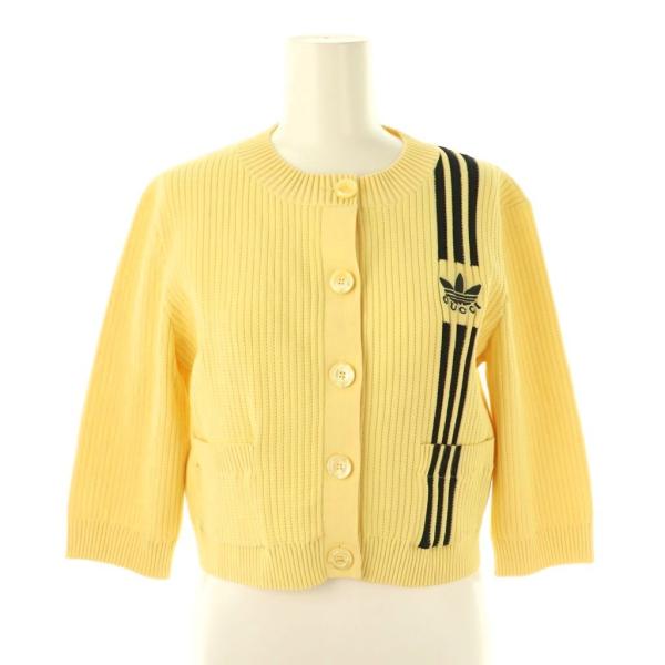 【中古】グッチ GUCCI × アディダス オリジナルス adidas originals ショート丈 カーディガン ニット S イエロー GUCCI（グッチ） × アディダス オリジナルス adidas originals