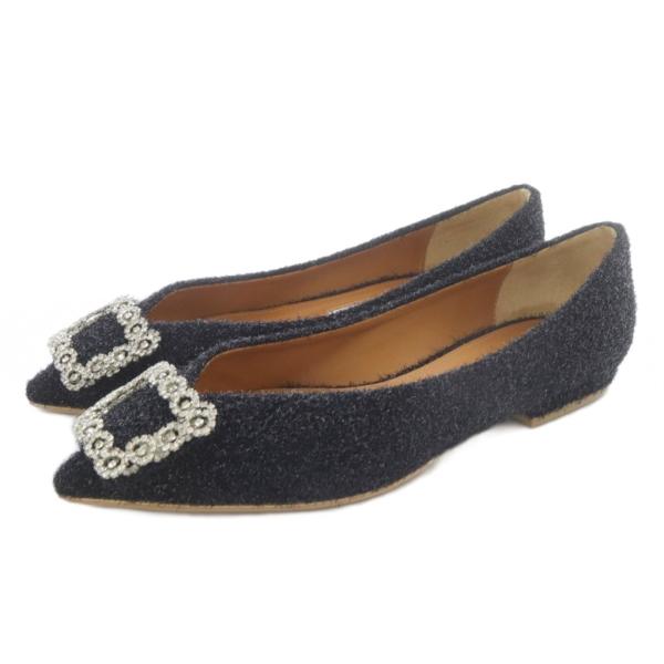 【中古】ピッピシック PIPPICHIC ANNA  Vカットビジューパンプス ポインテッドトゥ 37 黒 ブラック /SR レディース ピッピシック PIPPICHIC ANNA Vカットビジューパンプス ポインテッド