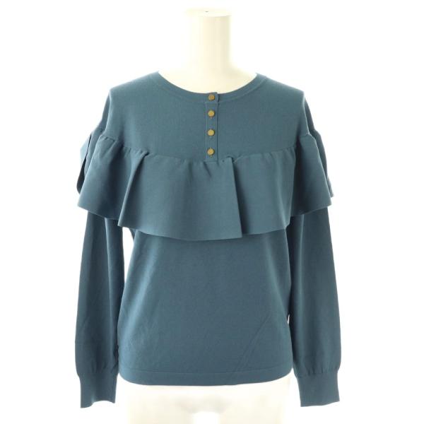アナイ ANAYI ラッフルプルオーバー ニット カットソー 長袖 38 ブルー
