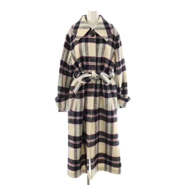 【中古】ジルスチュアート JILL STUART ケニーチェックコート アウター ロング ウール S アイボリー 紺 紫 JILL STUART（ジルスチュアート） ケニーチェックコート アウター