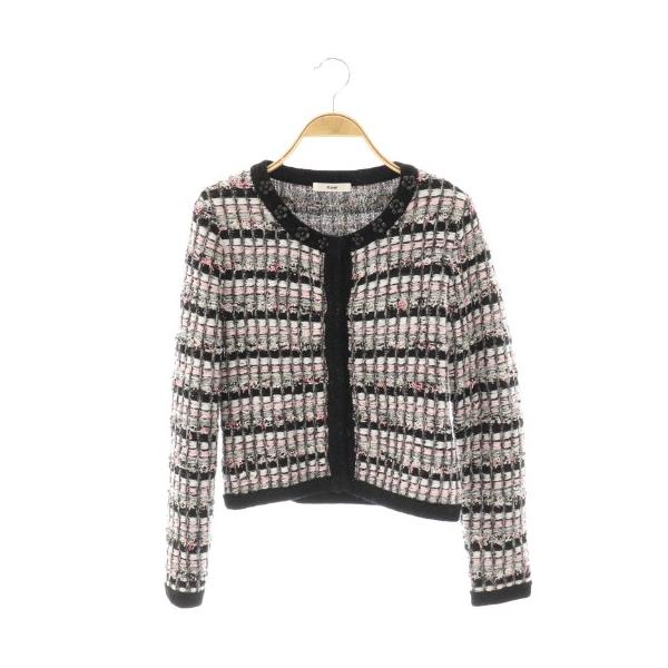 Rene（ルネ） ニットツイード ジャケット ノーカラー 36 ブラック /HK