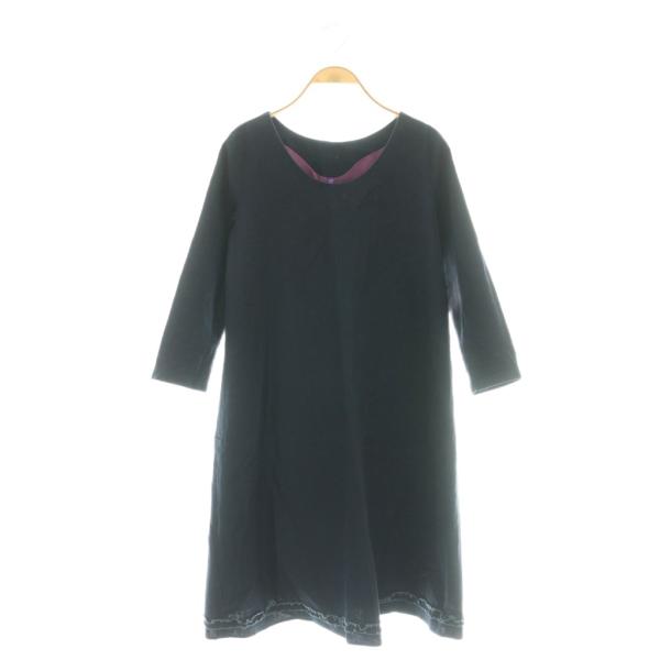 パラスパレス Pallas Palace コットン ワンピース 七分袖 0 ネイビー